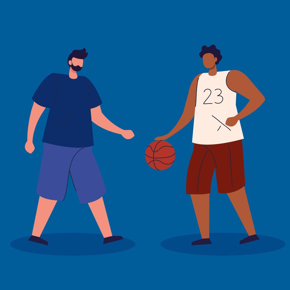 uomini che giocano a basket personaggio avatar vettore