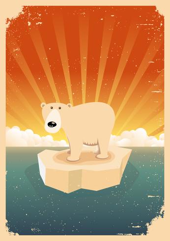 Poster vintage grunge di orso polare bianco vettore