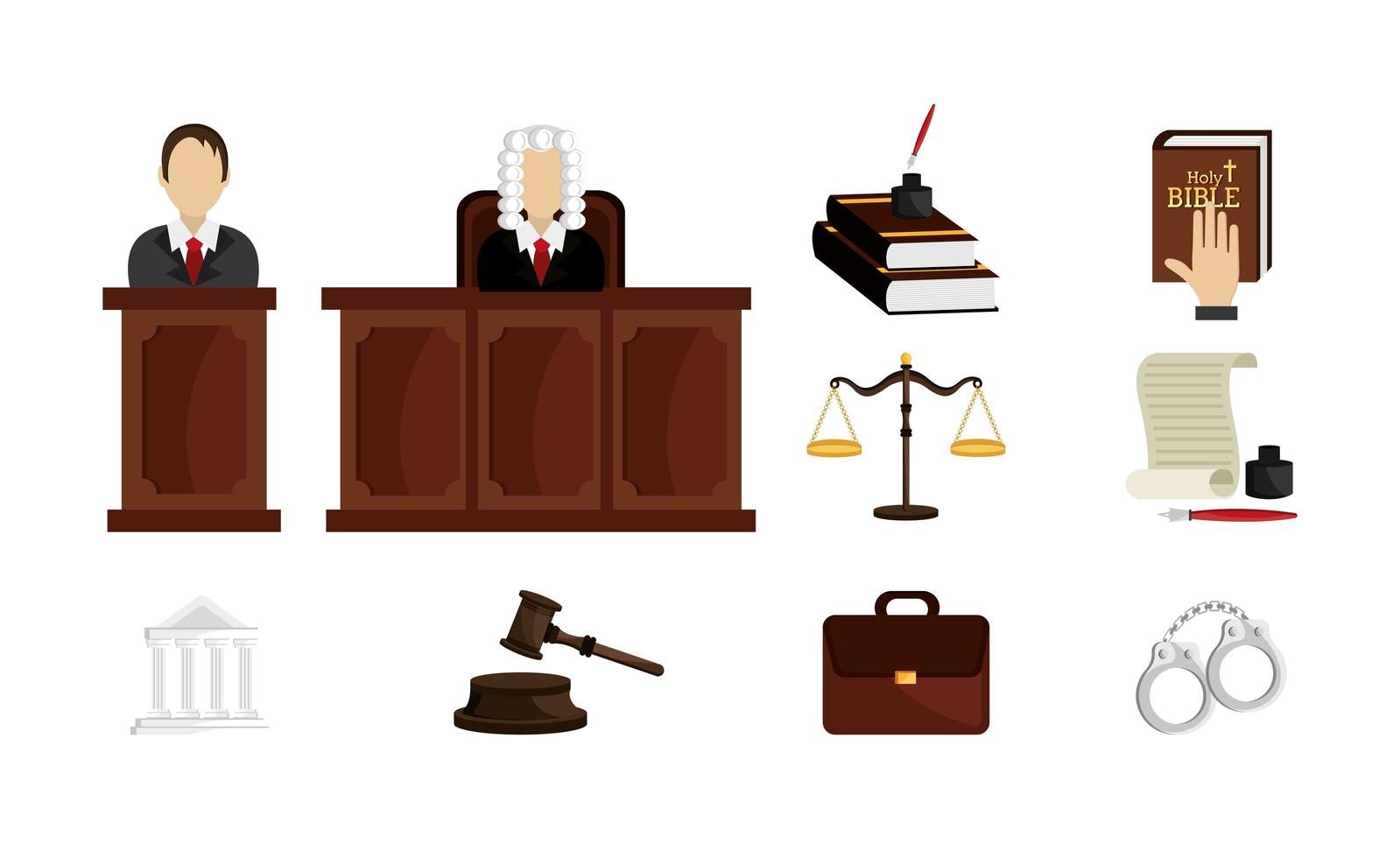 set di icone di legge e giustizia legale vettore