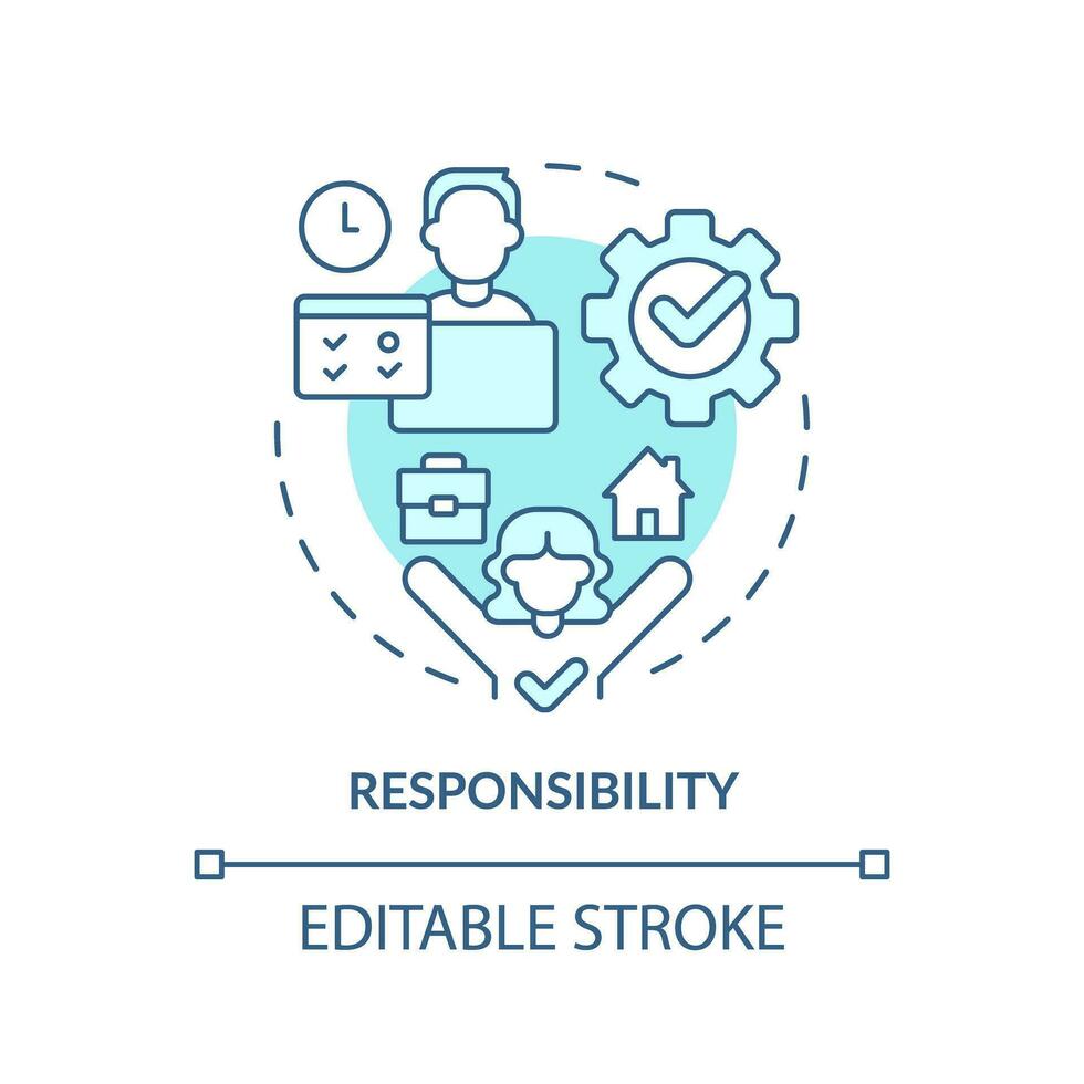 responsabilità turchese concetto icona. se stesso disciplina. tempo gestione. a distanza lavoro. emotivo intelligenza astratto idea magro linea illustrazione. isolato schema disegno. modificabile ictus vettore