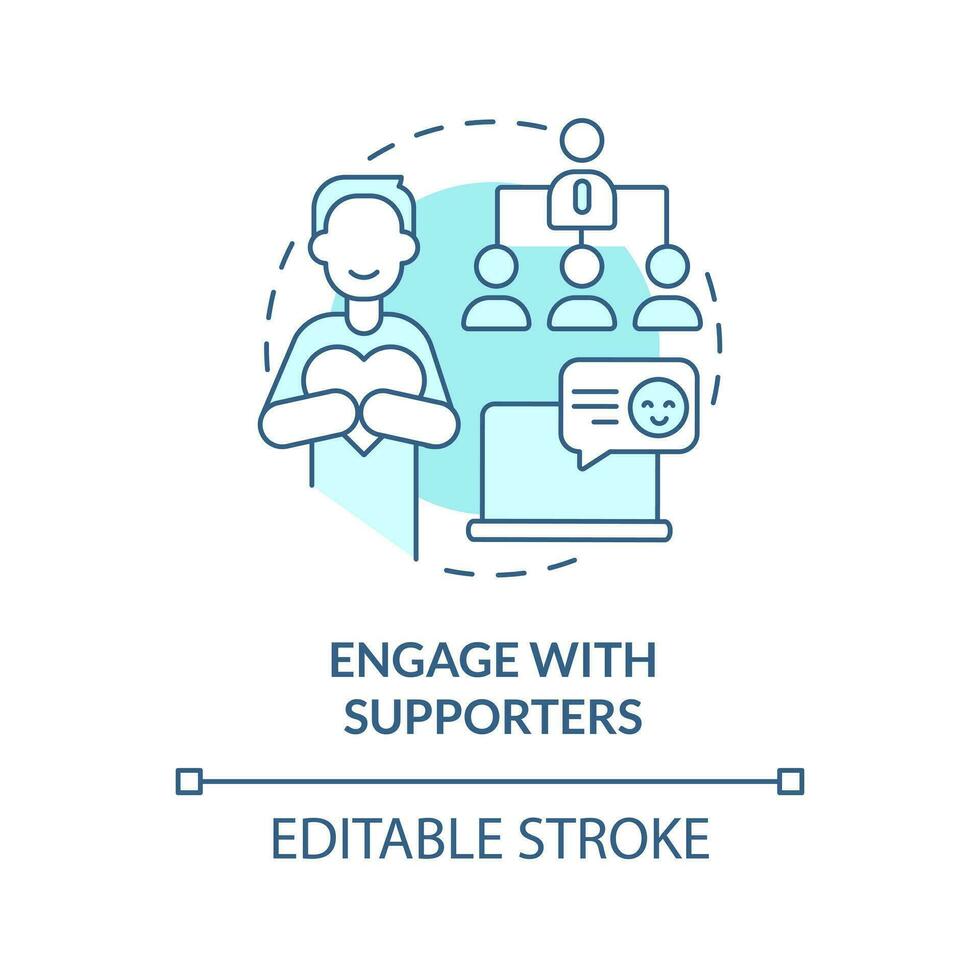 impegnare con sostenitori turchese concetto icona. sociale media strategia per patrocinio astratto idea magro linea illustrazione. isolato schema disegno. modificabile ictus vettore