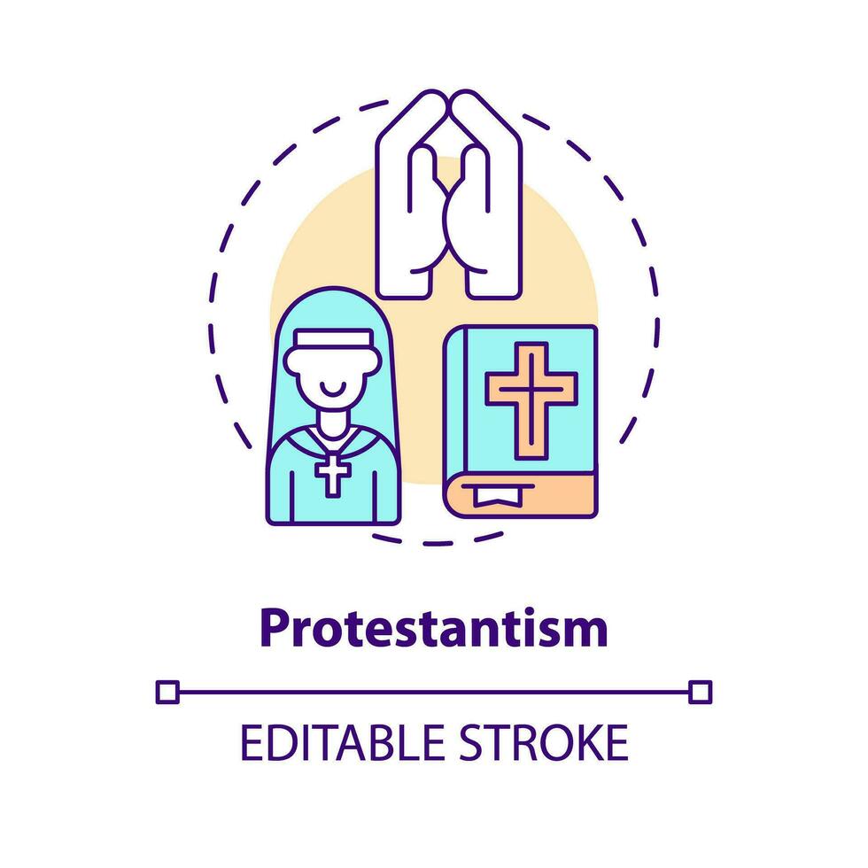 protestantesimo concetto icona. riforma impatto. cristiano Chiesa genere astratto idea magro linea illustrazione. isolato schema disegno. modificabile ictus vettore