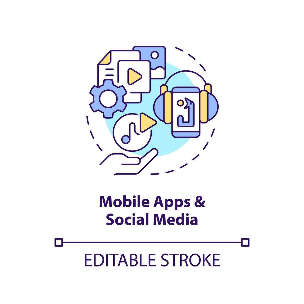 mobile applicazioni e sociale media concetto icona. Internet contenuto. ludicizzazione tendenza astratto idea magro linea illustrazione. isolato schema disegno. modificabile ictus vettore