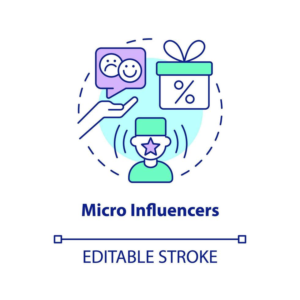 micro influencer concetto icona. medico promozione. assistenza sanitaria marketing strategia astratto idea magro linea illustrazione. isolato schema disegno. modificabile ictus vettore