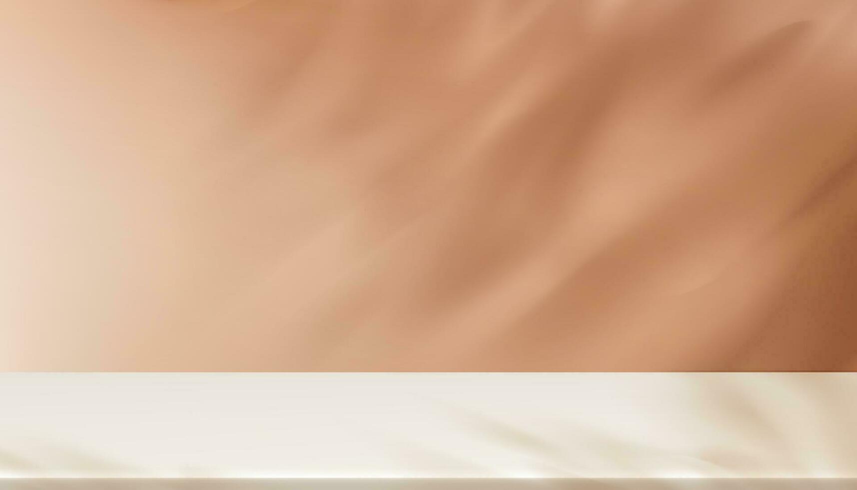 beige sfondo podio Schermo con ombra le foglie su cemento parete stanza, vuota 3d studio sfondo con rami foglia sovrapposizione, concetto per Prodotto presentazione, vendita in linea nel autunno, autunno, inverno bandiera vettore