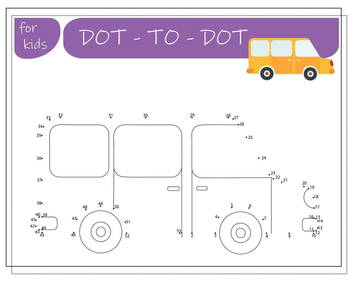 un' gioco con numeri, un educativo gioco a partire dal punto per punto per figli, cartone animato macchine. vettore illustrazione su un' bianca sfondo.