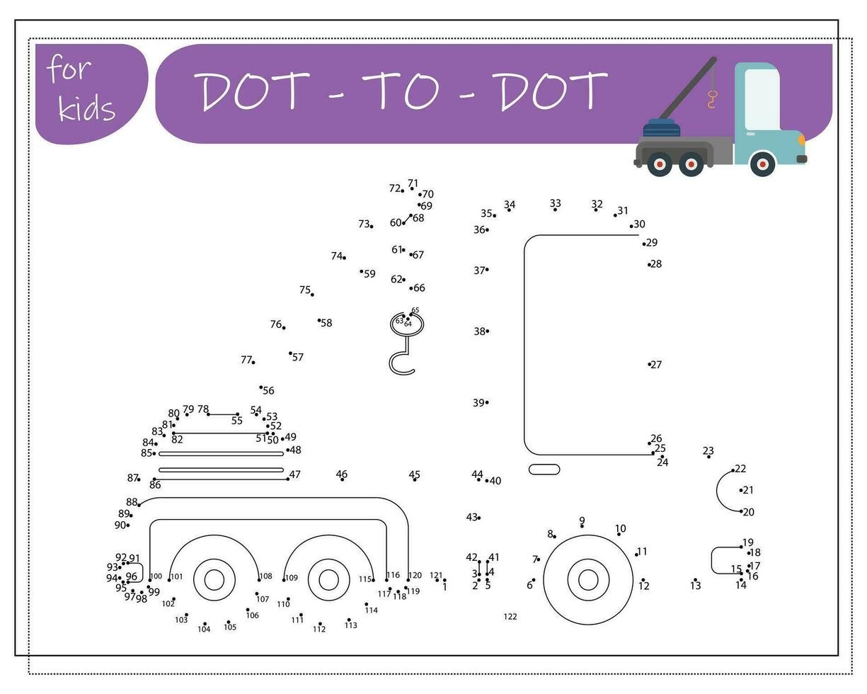 un' gioco con numeri, un educativo gioco a partire dal punto per punto per figli, cartone animato macchine. vettore illustrazione su un' bianca sfondo.
