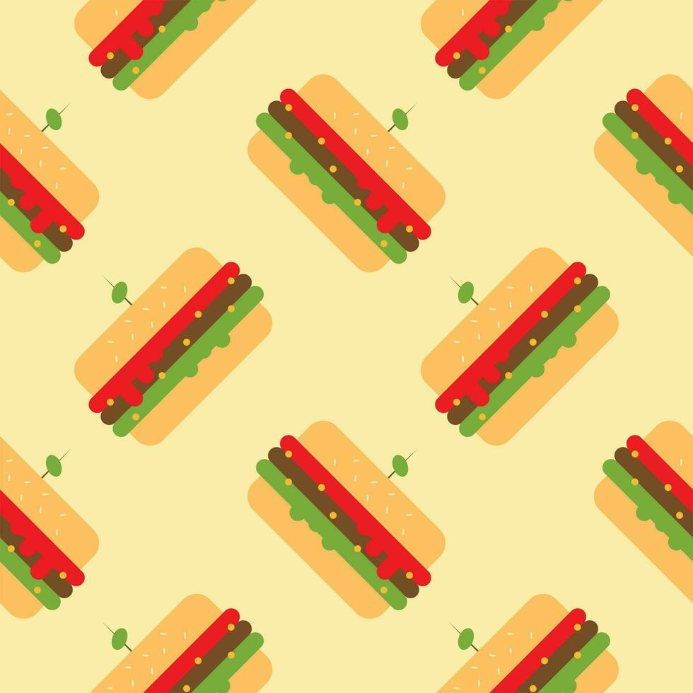 Hamburger senza soluzione di continuità modello piatto design vettore illustrazione