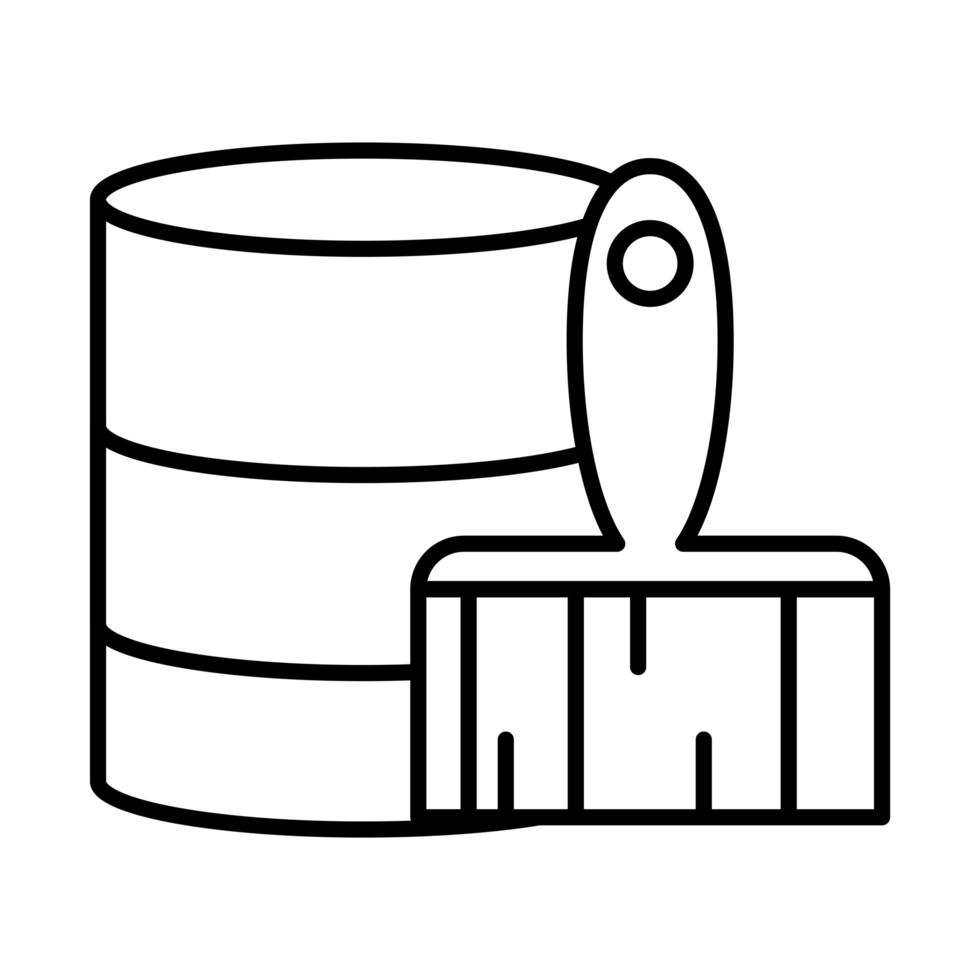 secchio di vernice e strumento pennello riparazione manutenzione e icona stile linea attrezzatura da costruzione vettore