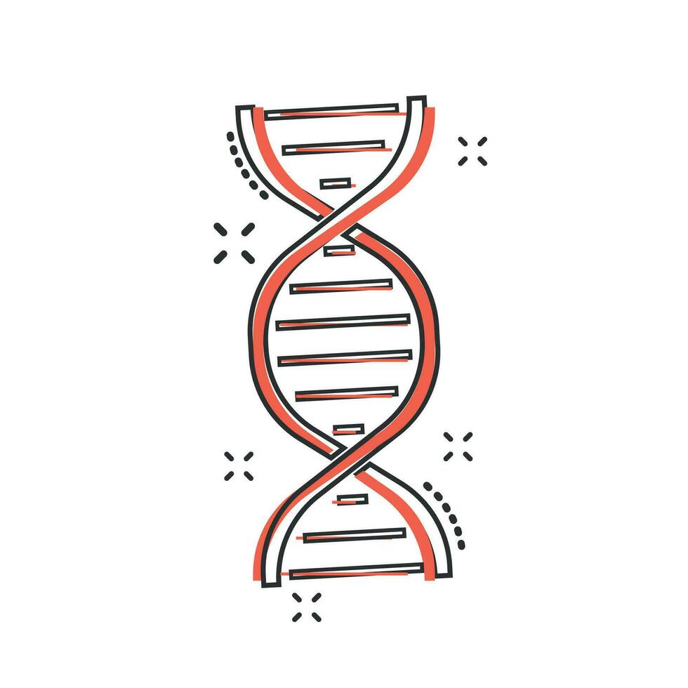 vettore cartone animato dna icona nel comico stile. medicina molecola cartello illustrazione pittogramma. dna attività commerciale spruzzo effetto concetto.