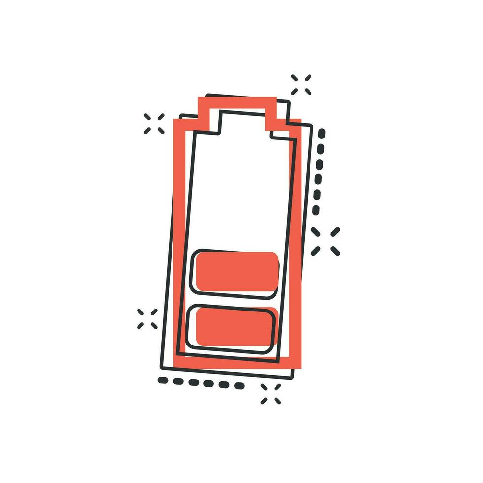 vettore cartone animato batteria caricare livello indicatore cartello icona nel comico stile. batteria cartello illustrazione pittogramma. accumulatore attività commerciale spruzzo effetto concetto.