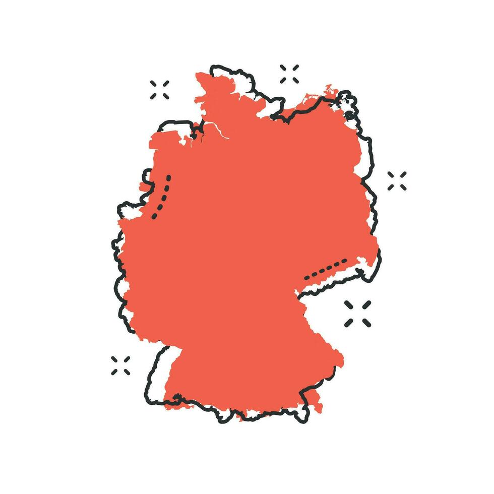 cartone animato Germania carta geografica icona nel comico stile. Germania illustrazione pittogramma. nazione geografia cartello spruzzo attività commerciale concetto. vettore