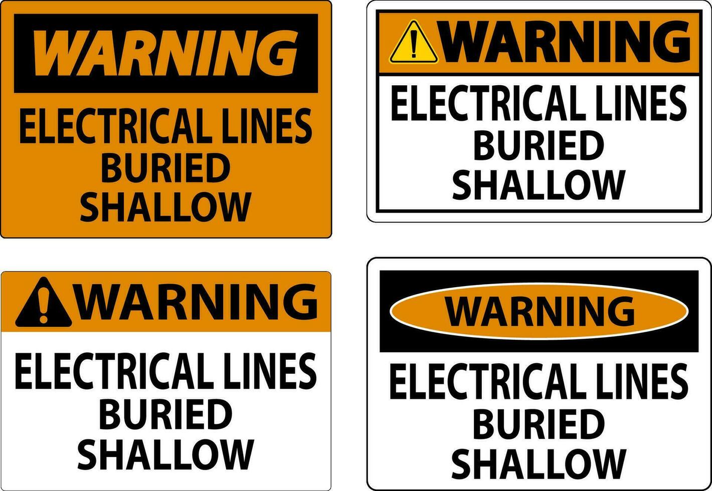 avvertimento cartello elettrico linee, sepolto superficiale su bianca bacground vettore