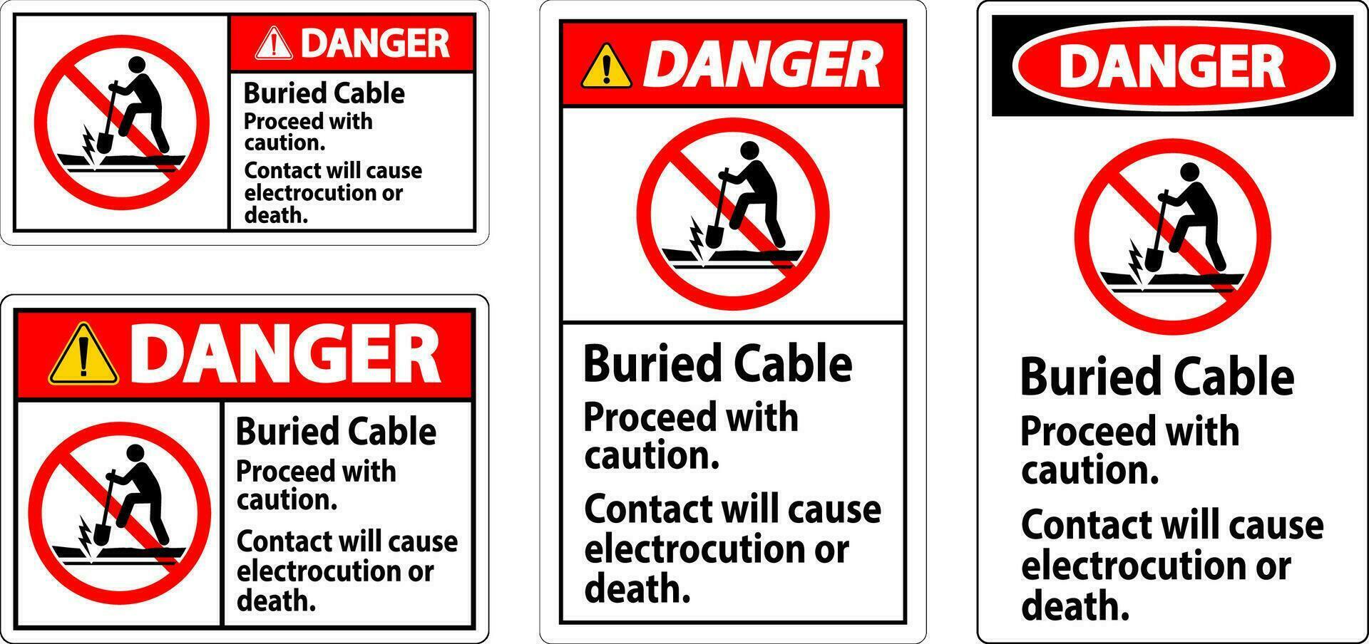 Pericolo cartello sepolto cavo, procedere con attenzione, contatto volontà causa elettrocuzione o Morte vettore