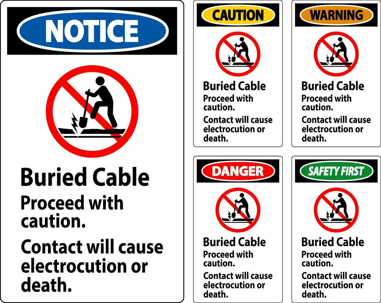 Pericolo cartello sepolto cavo, procedere con attenzione, contatto volontà causa elettrocuzione o Morte vettore