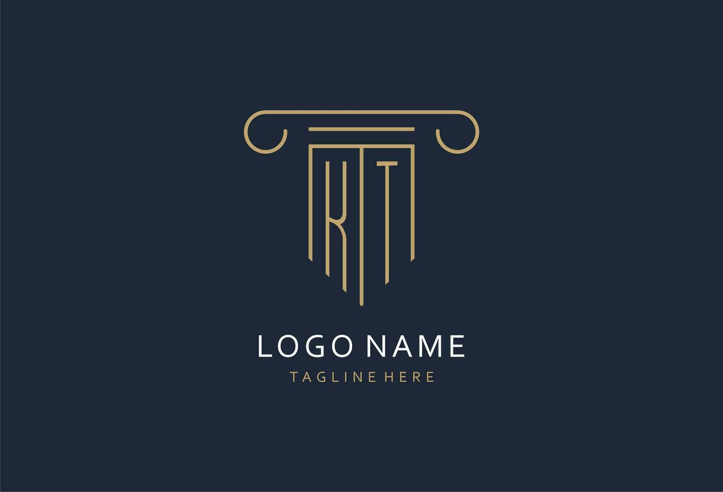 kt iniziale con pilastro forma logo disegno, creativo monogramma logo design per legge azienda vettore