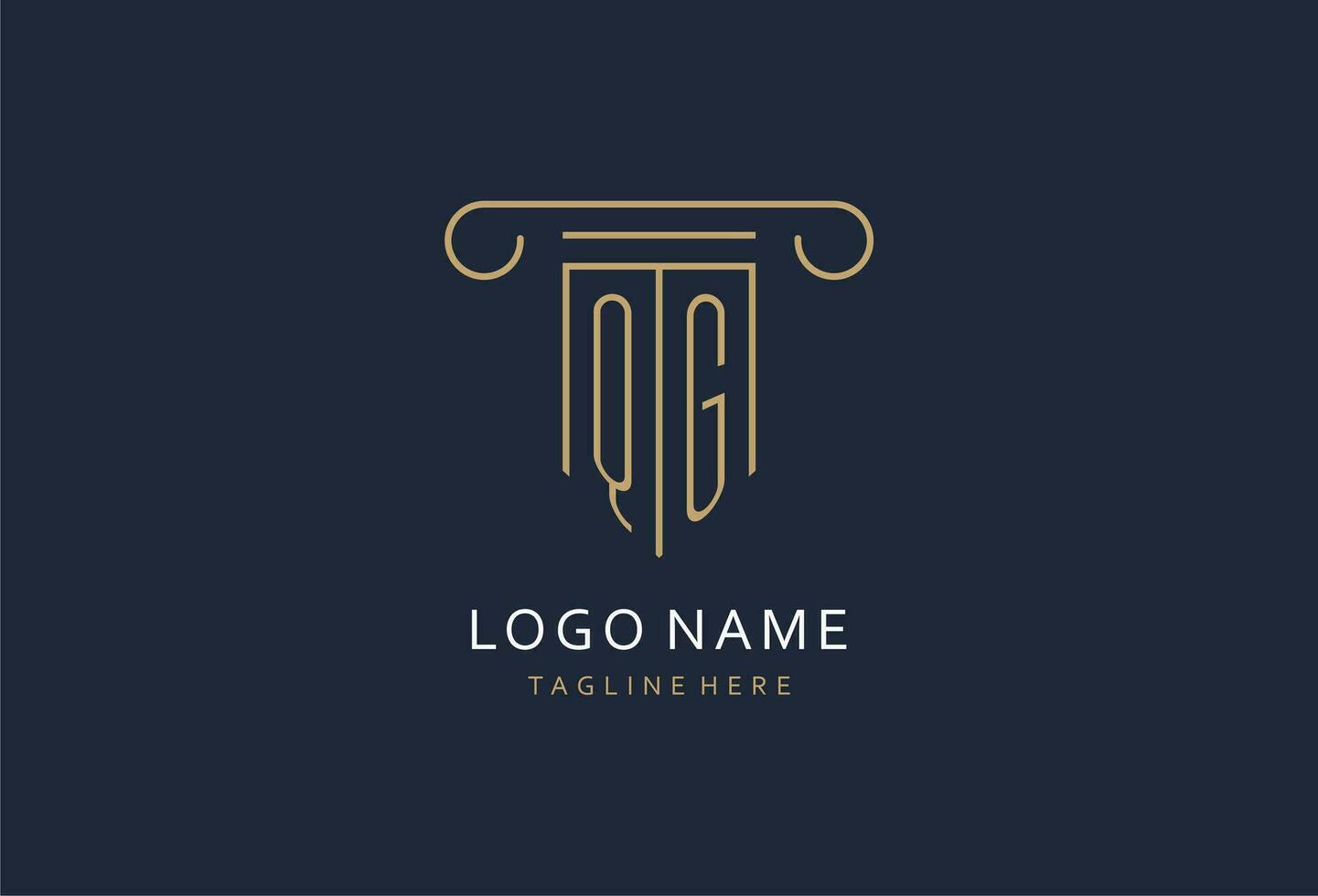 qg iniziale con pilastro forma logo disegno, creativo monogramma logo design per legge azienda vettore