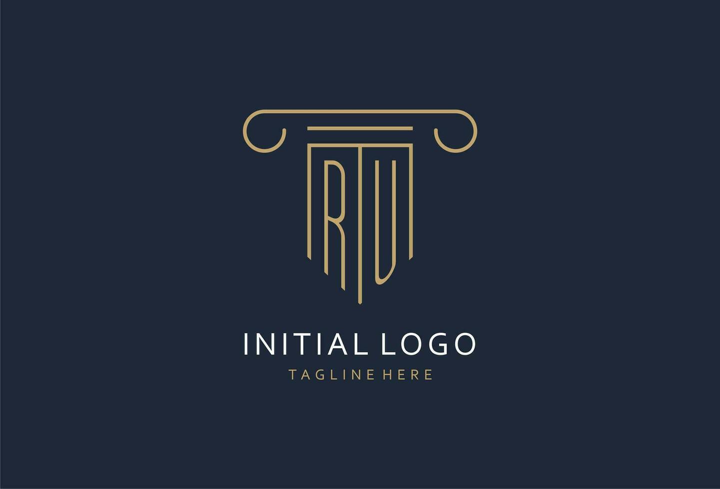 ru iniziale con pilastro forma logo disegno, creativo monogramma logo design per legge azienda vettore