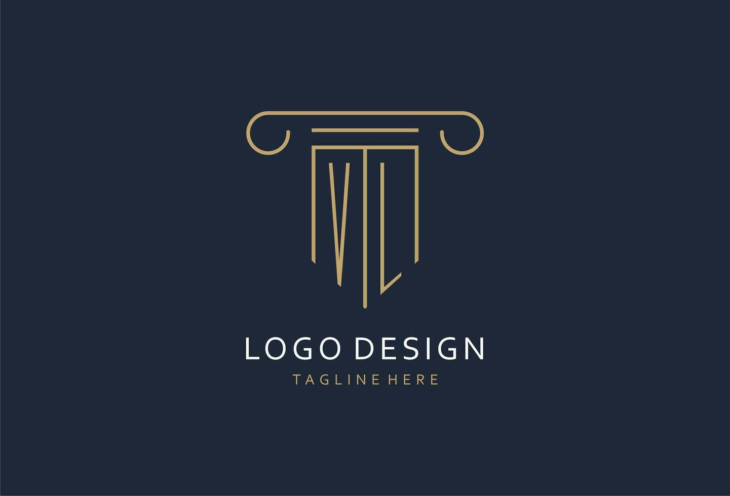 vl iniziale con pilastro forma logo disegno, creativo monogramma logo design per legge azienda vettore