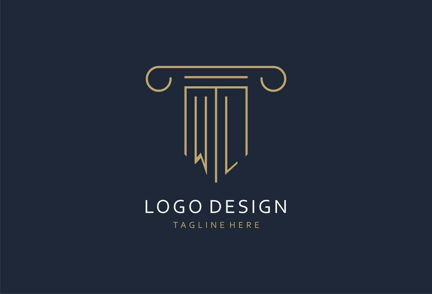 wl iniziale con pilastro forma logo disegno, creativo monogramma logo design per legge azienda vettore