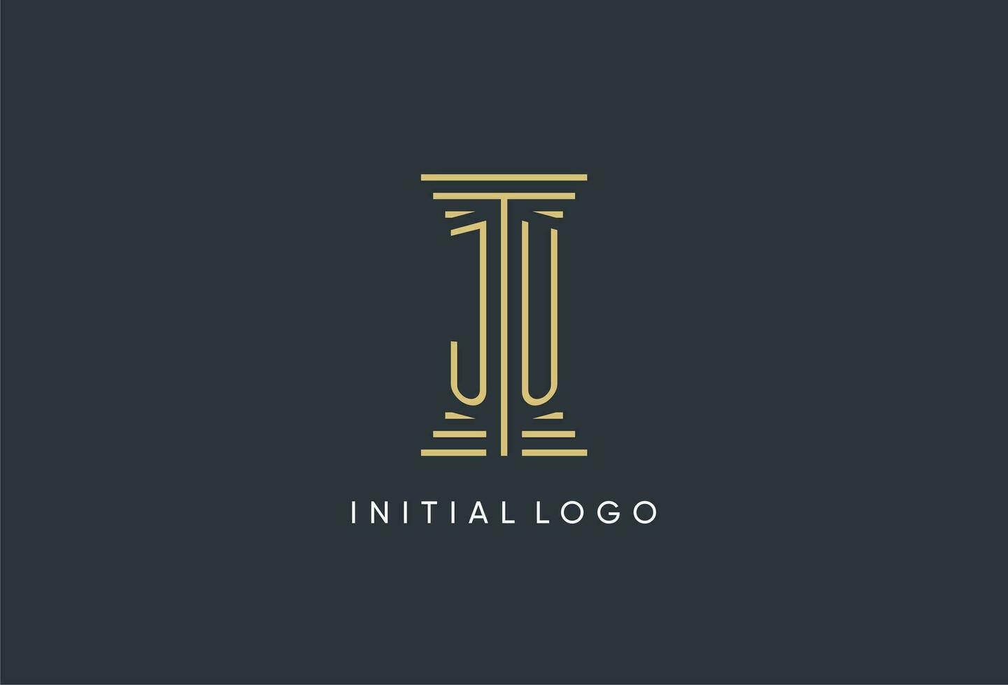 ju iniziale monogramma con pilastro forma logo design vettore