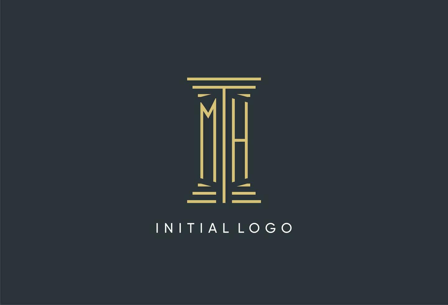 mh iniziale monogramma con pilastro forma logo design vettore