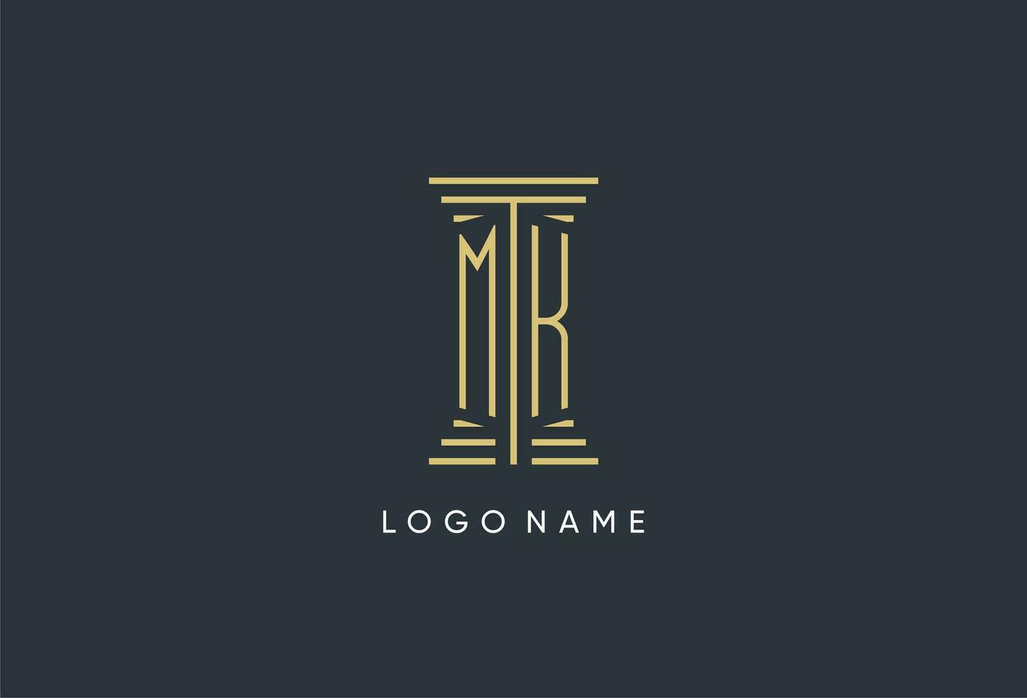 mk iniziale monogramma con pilastro forma logo design vettore