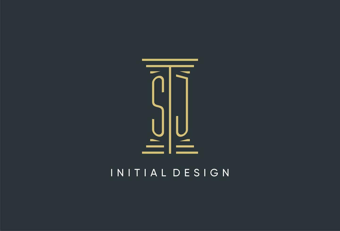 sj iniziale monogramma con pilastro forma logo design vettore