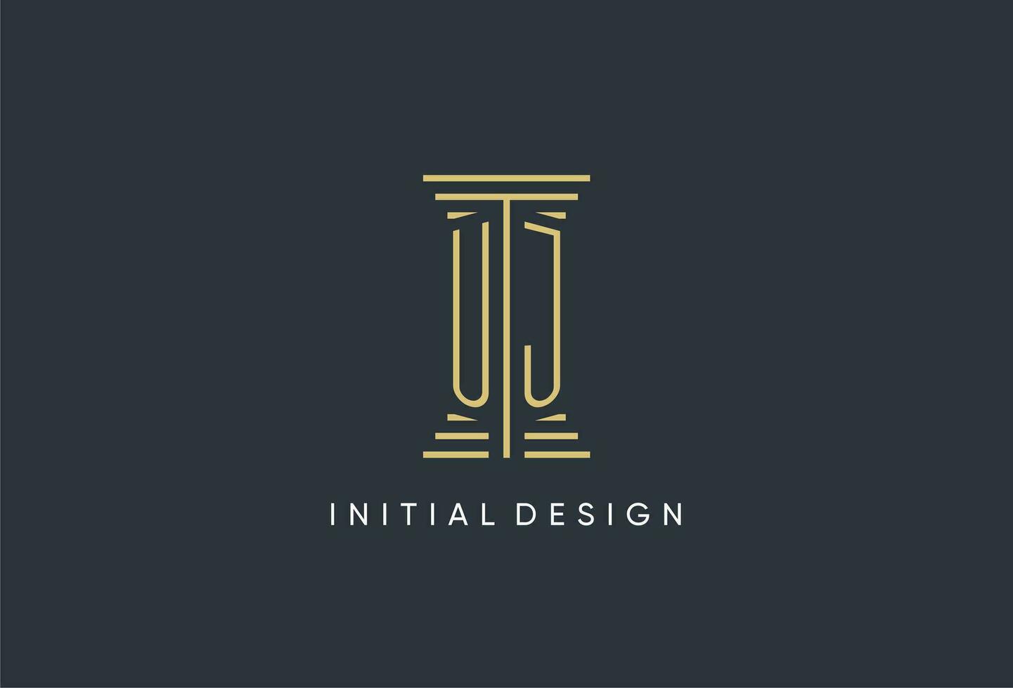 uj iniziale monogramma con pilastro forma logo design vettore