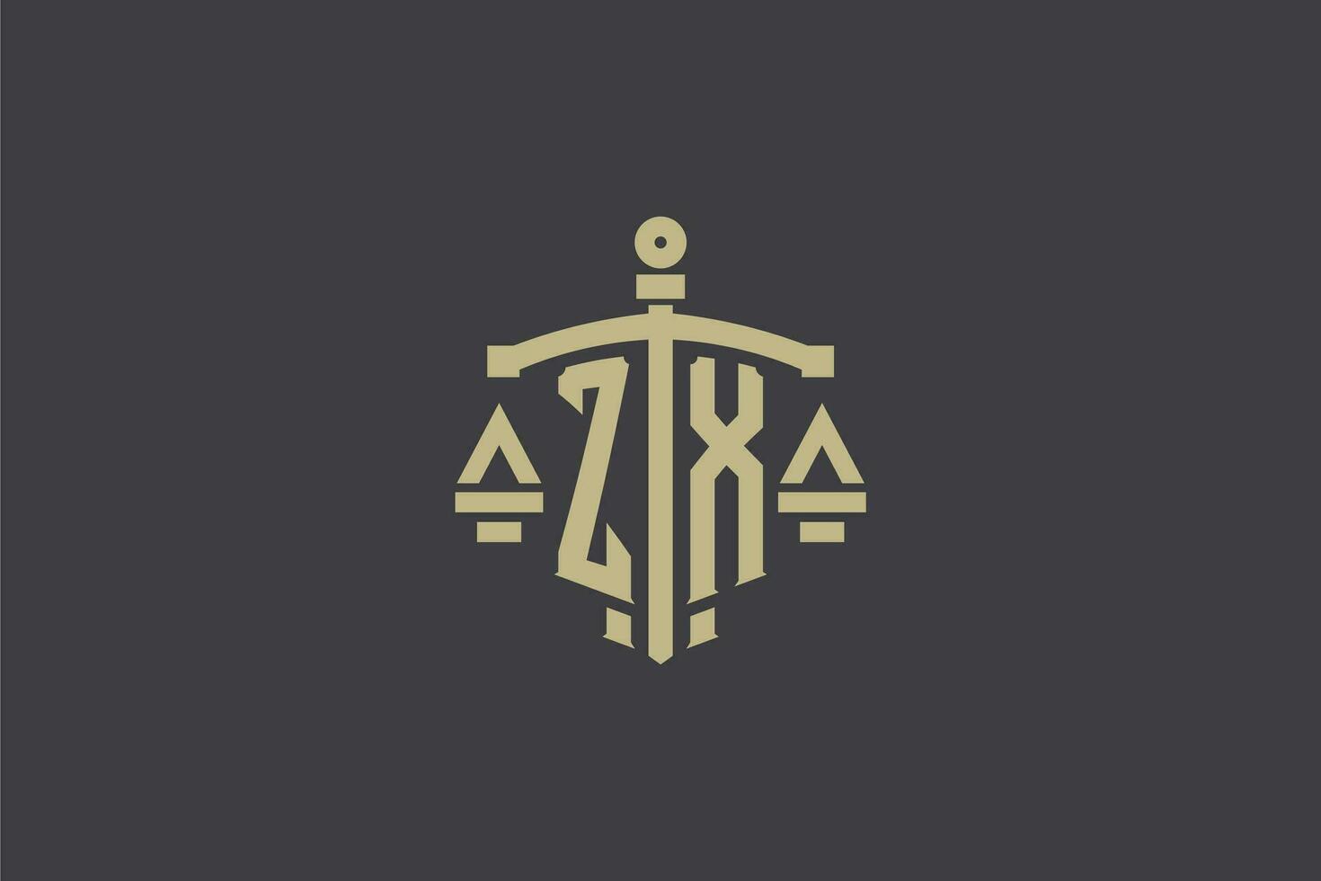 lettera zx logo per legge ufficio e procuratore con creativo scala e spada icona design vettore