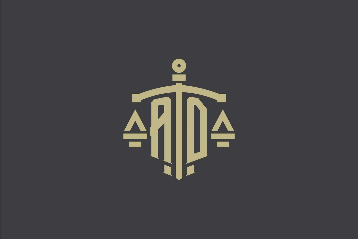 lettera anno Domini logo per legge ufficio e procuratore con creativo scala e spada icona design vettore