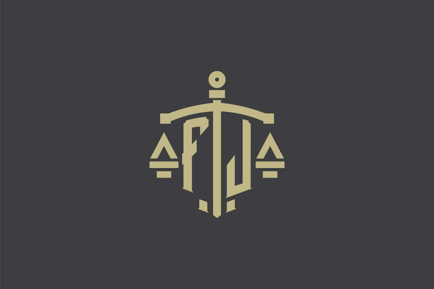 lettera fj logo per legge ufficio e procuratore con creativo scala e spada icona design vettore