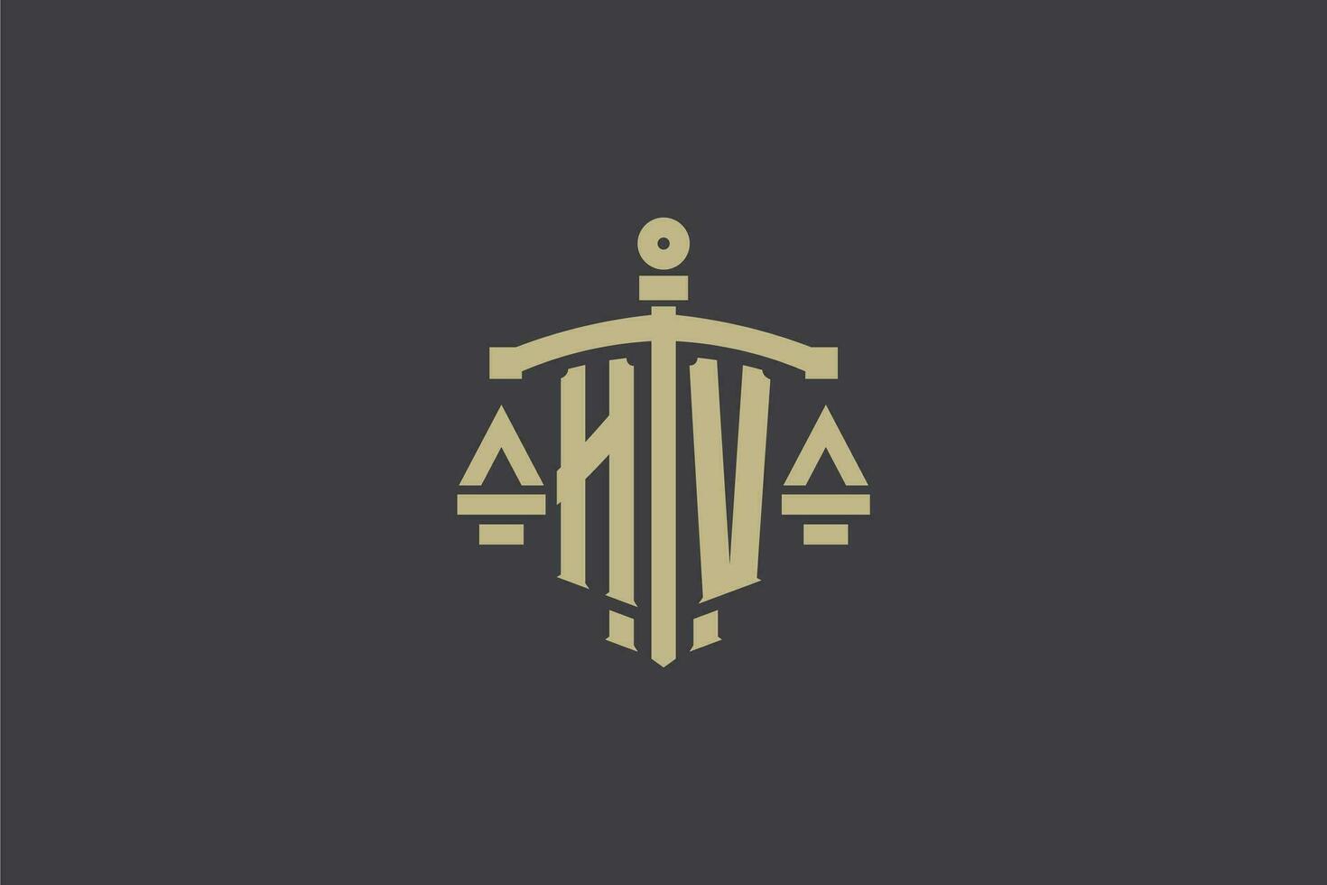 lettera hv logo per legge ufficio e procuratore con creativo scala e spada icona design vettore