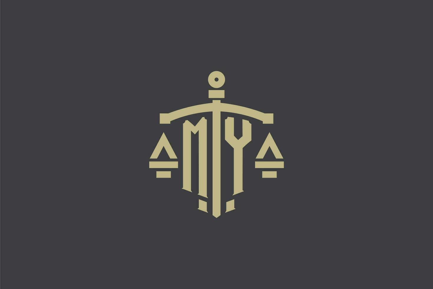 lettera mio logo per legge ufficio e procuratore con creativo scala e spada icona design vettore