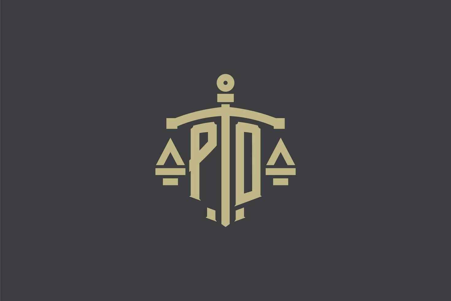 lettera Po logo per legge ufficio e procuratore con creativo scala e spada icona design vettore
