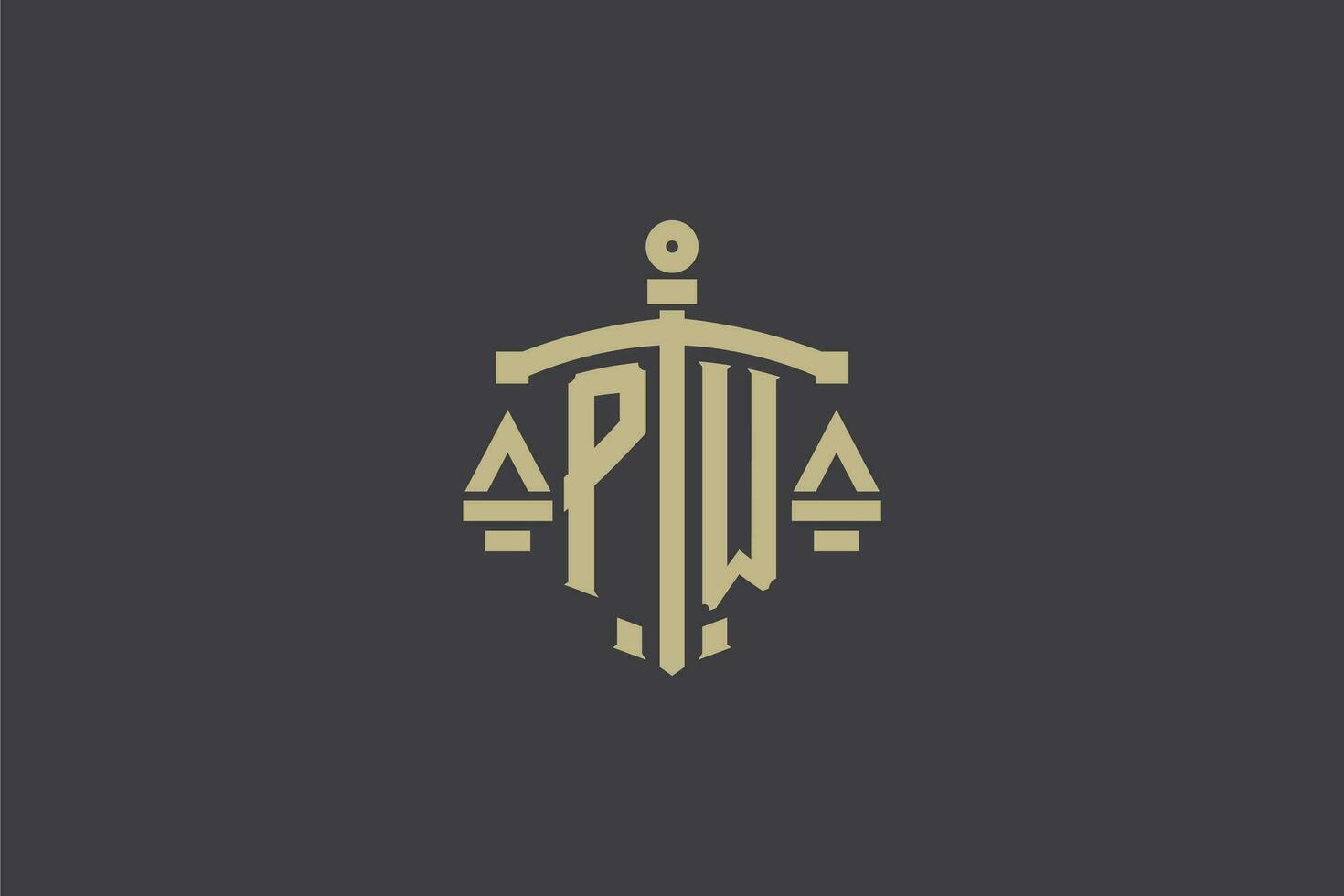 lettera pw logo per legge ufficio e procuratore con creativo scala e spada icona design vettore