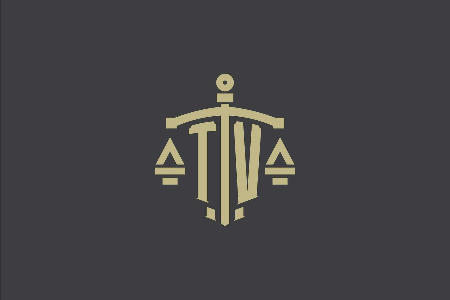 lettera tv logo per legge ufficio e procuratore con creativo scala e spada icona design vettore