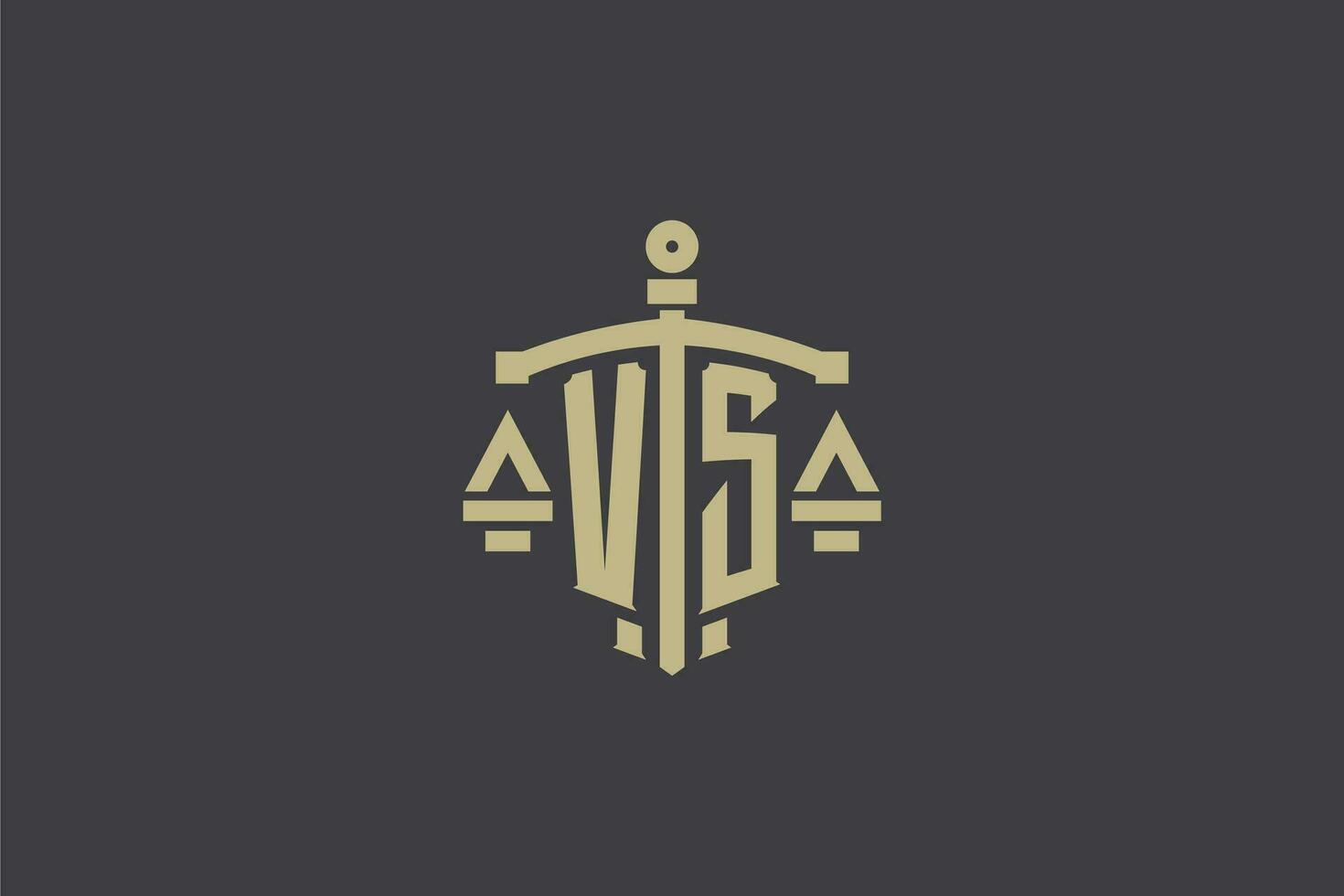 lettera vs logo per legge ufficio e procuratore con creativo scala e spada icona design vettore