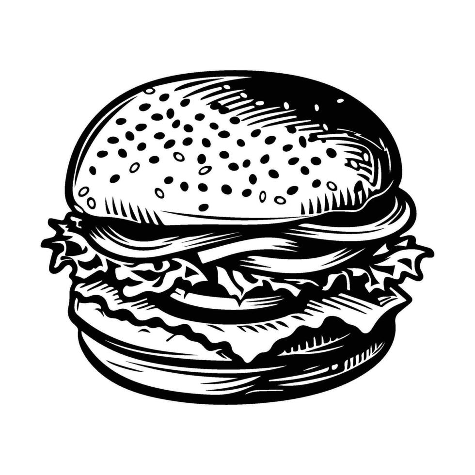 Hamburger mano disegnato vettore illustrazione schizzo retrò stile, delizioso Vintage ▾ acquaforte cibo design. americano hamburger vettore Hamburger Vintage ▾ stile isolato su bianca