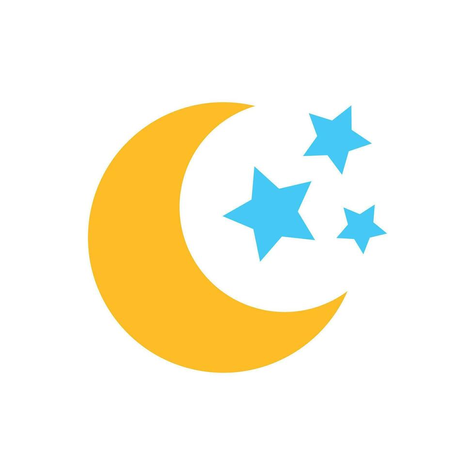 ore notturne Luna e stelle vettore icona nel piatto stile. lunare notte illustrazione su bianca isolato sfondo. Luna attività commerciale concetto.