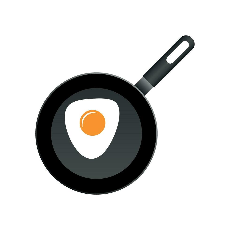 realistico frittura padella con uovo icona nel piatto stile. cucinando padella illustrazione su bianca isolato sfondo. tegame cucina attrezzatura attività commerciale concetto. vettore