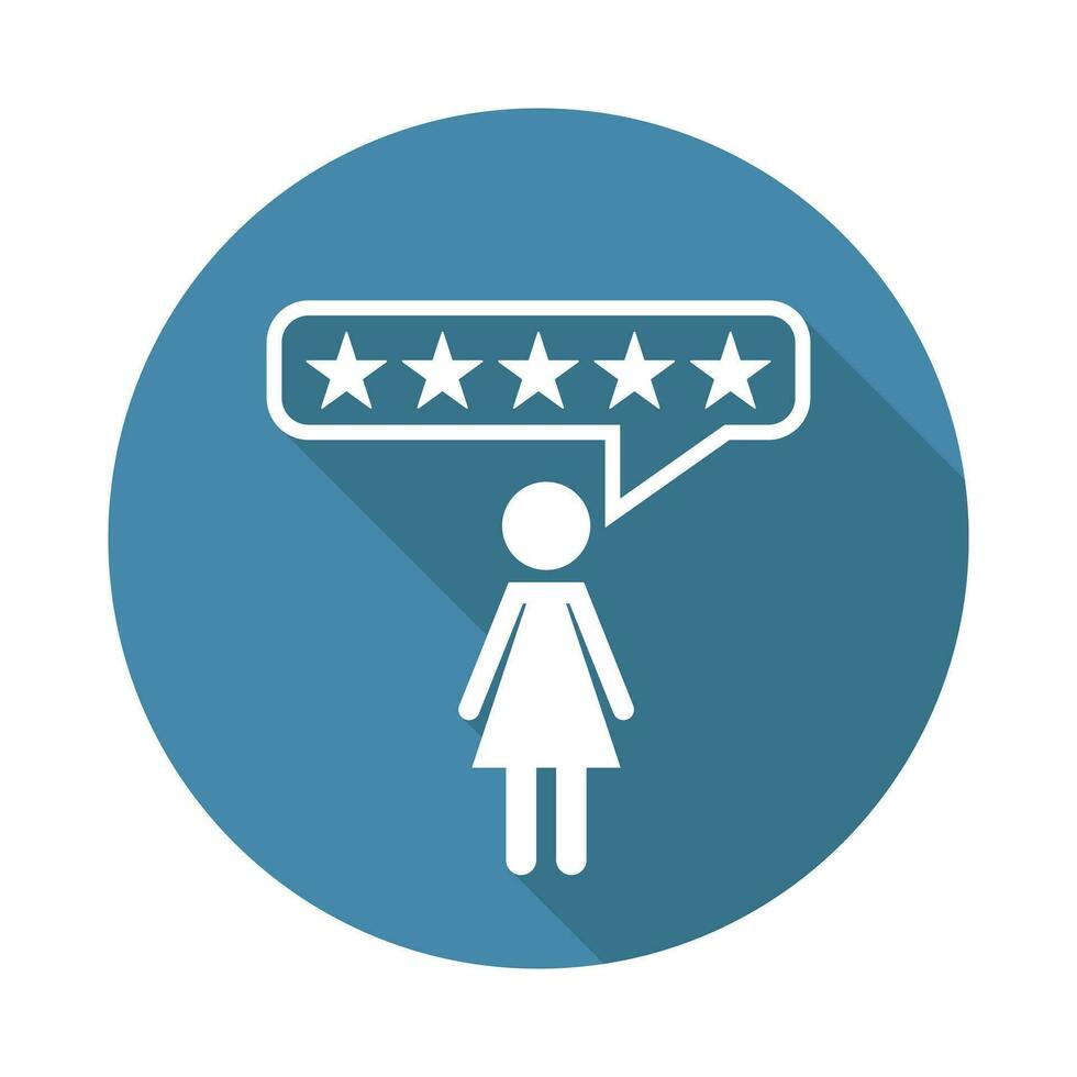 cliente recensioni, valutazione, utente risposta concetto vettore icona. piatto illustrazione su blu sfondo con lungo ombra.