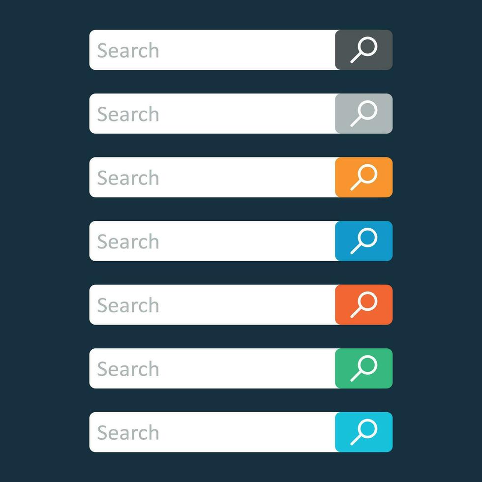 ricerca bar campo. impostato vettore interfaccia elementi con ricerca pulsante. piatto vettore illustrazione su buio blu sfondo.