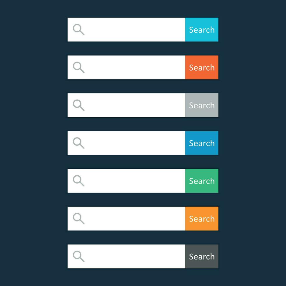 ricerca bar campo. impostato vettore interfaccia elementi con ricerca pulsante. piatto vettore illustrazione su buio blu sfondo.