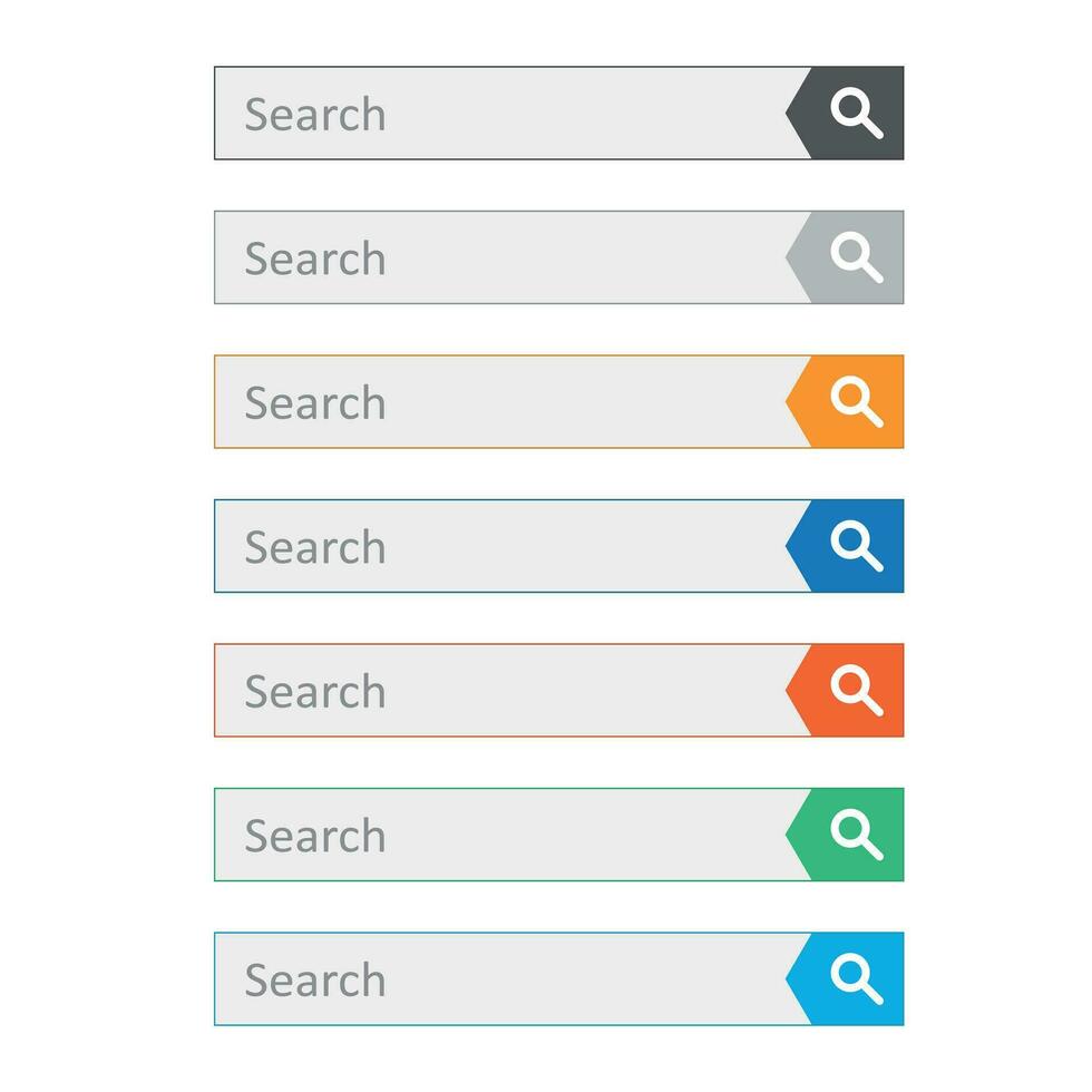 ricerca bar campo. impostato vettore interfaccia elementi con ricerca pulsante. piatto vettore illustrazione su bianca sfondo.