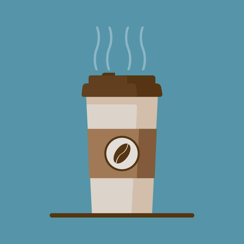 caffè tazza icona con caffè fagioli su blu sfondo. piatto vettore illustrazione