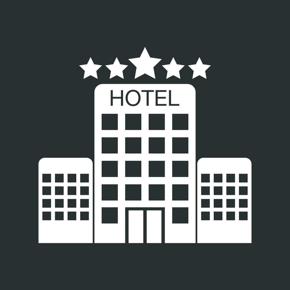 Hotel icona isolato su nero sfondo. semplice piatto pittogramma per attività commerciale, marketing, Internet concetto. di moda moderno vettore simbolo per ragnatela luogo design o mobile app.