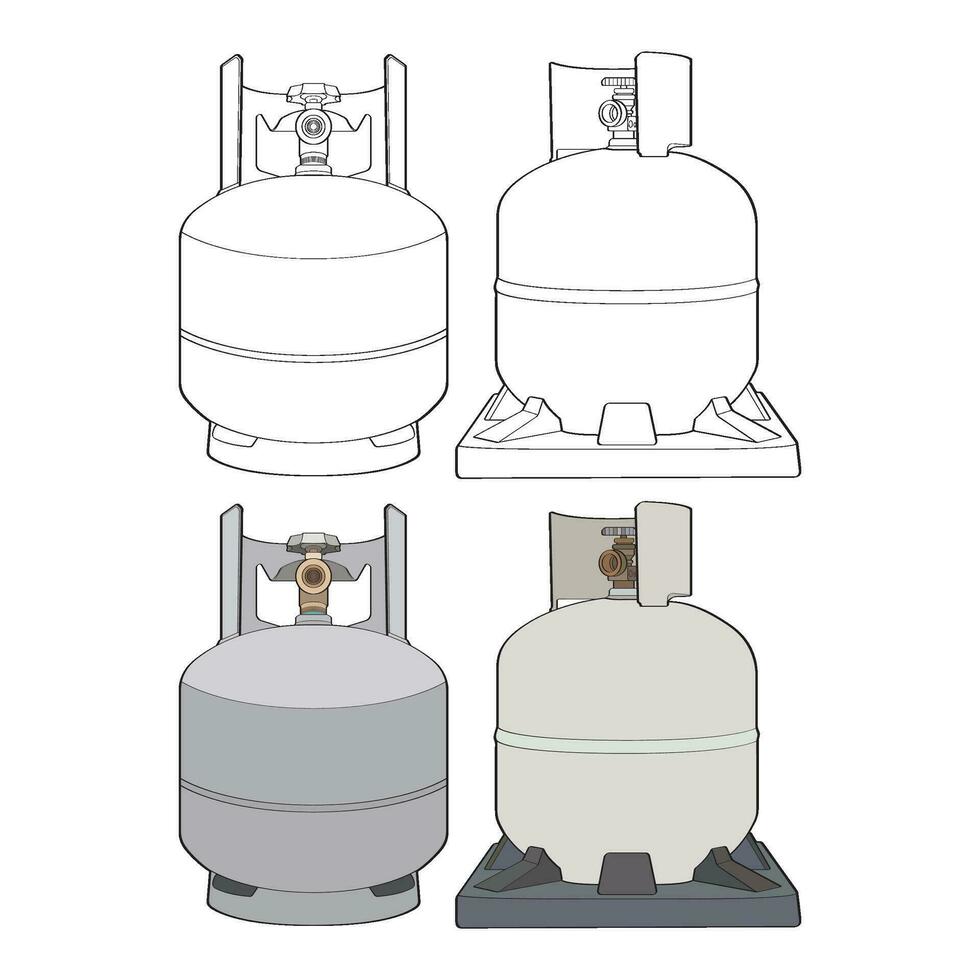 impostato di industriale gas cilindri vettore. vettore di industriale gas cilindri icona design isolato su nero sfondo.