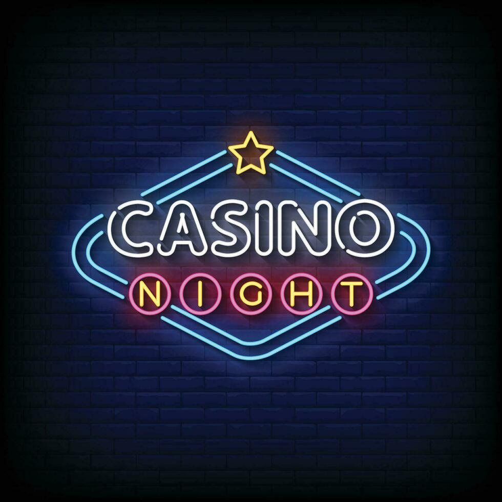 neon cartello casinò notte con mattone parete sfondo vettore