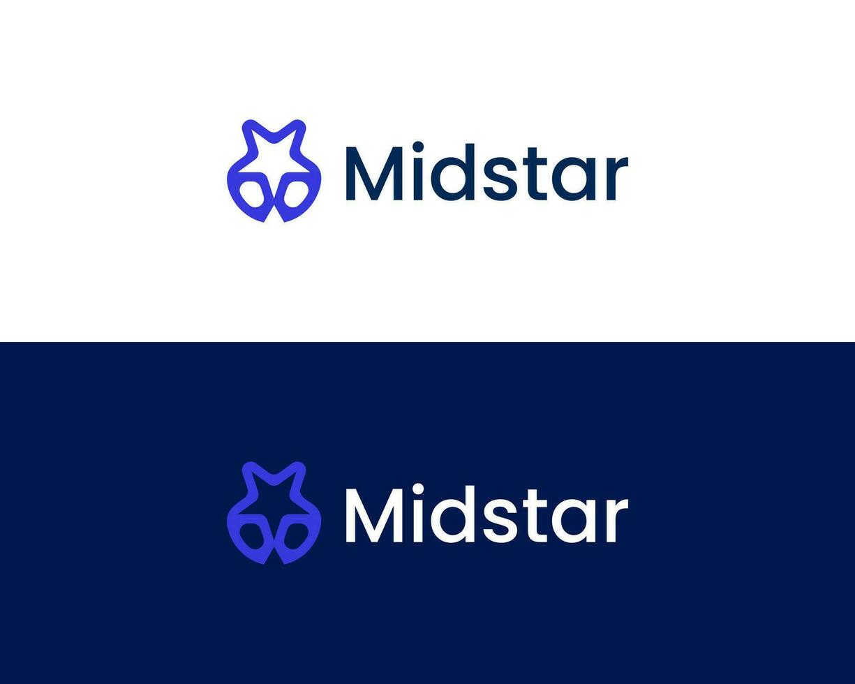 m con stella logo concetto, stella logo design concetto vettore